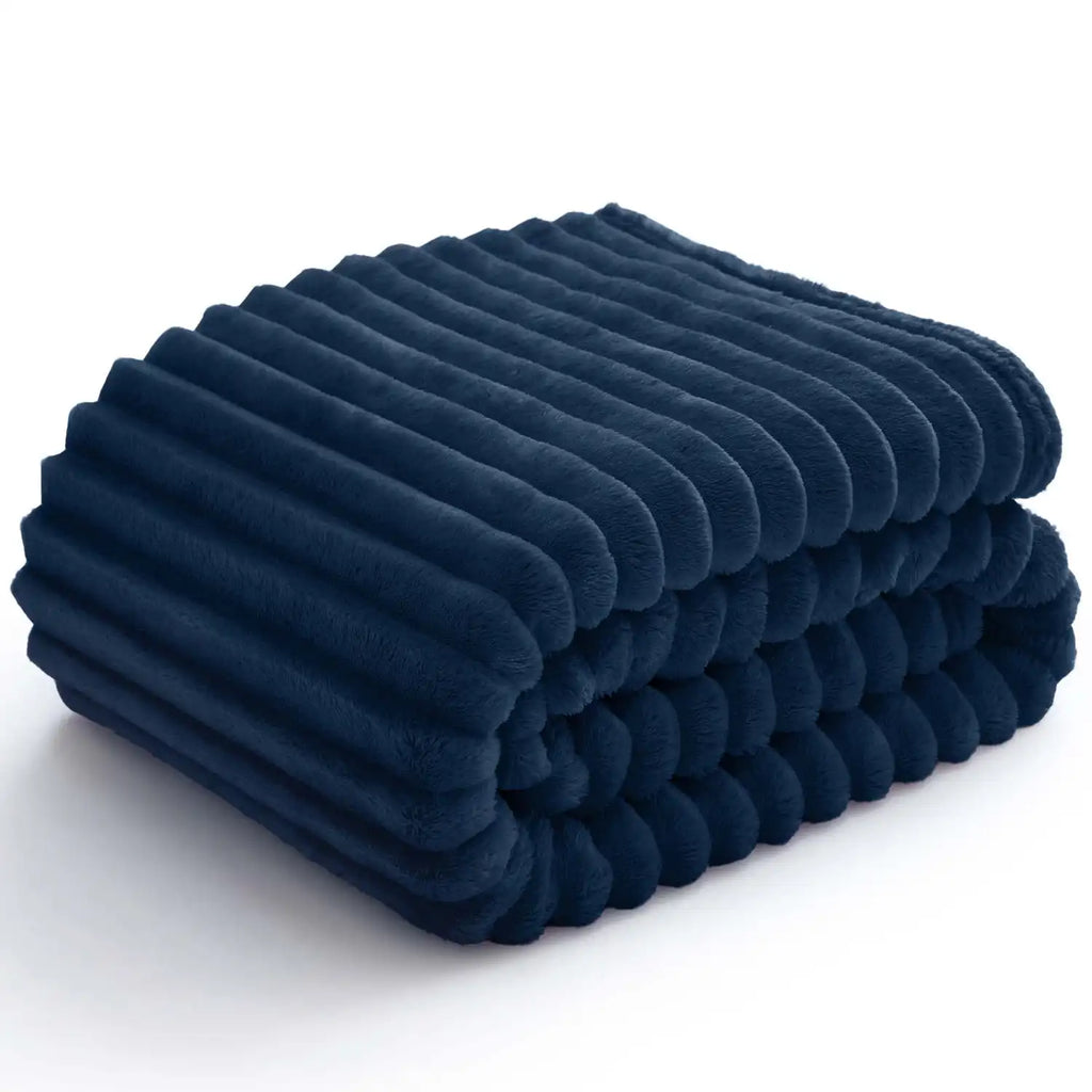 Textured Ribbed Fleece Throw Blanket – 300GSM Striped Plush