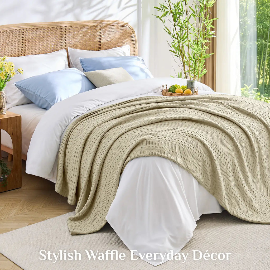 Luxe Bamboo Viscose Waffle Blanket – Lightweight Cooling Throw