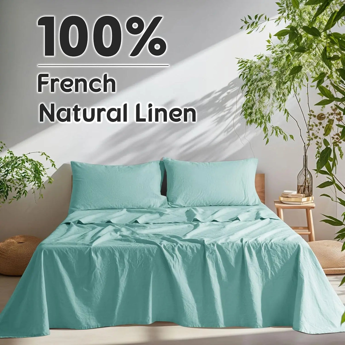 Natural Linen 4-Piece Sheet Set – 1 Fitted Sheet, 1 Flat Sheet & 2 Pillowcases