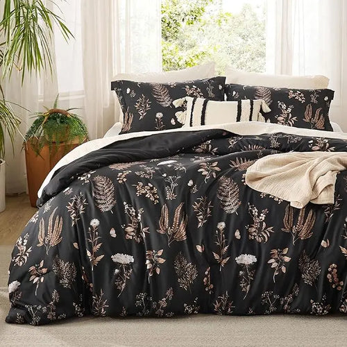 3 Pieces Cute Floral Bedding Reversible Comforter Set -Soft Bed Set, 1 Soft Botanical Flowers Comforter and 2 Pillow Shams