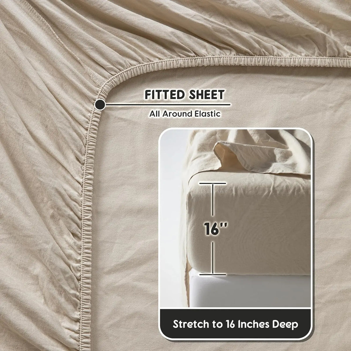 Natural Linen 4-Piece Sheet Set – 1 Fitted Sheet, 1 Flat Sheet & 2 Pillowcases