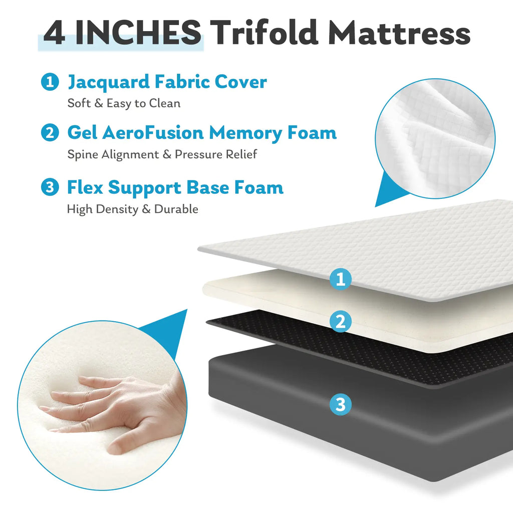 4-Inch Tri-Fold Memory Foam Folding Mattress
