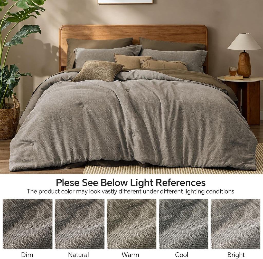 Boho Linen-Texture Comforter Set – 7-Piece All-Season Bedding