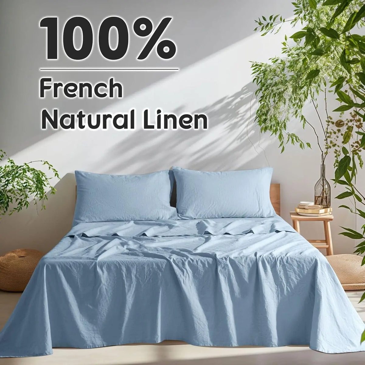 Natural Linen 4-Piece Sheet Set – 1 Fitted Sheet, 1 Flat Sheet & 2 Pillowcases