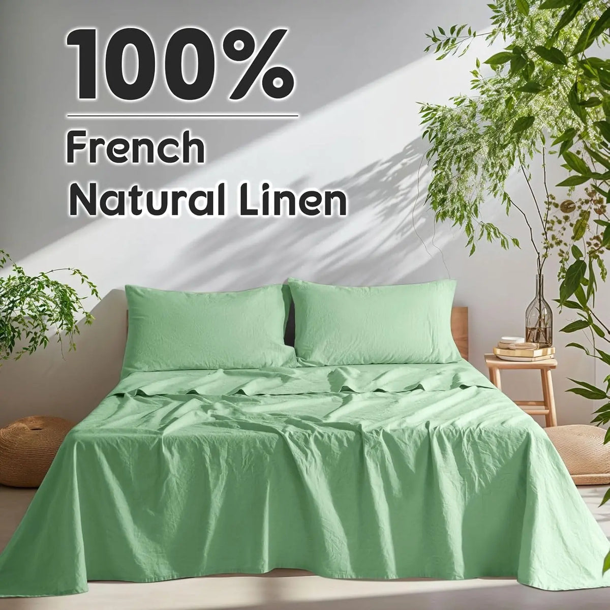 Natural Linen 4-Piece Sheet Set – 1 Fitted Sheet, 1 Flat Sheet & 2 Pillowcases