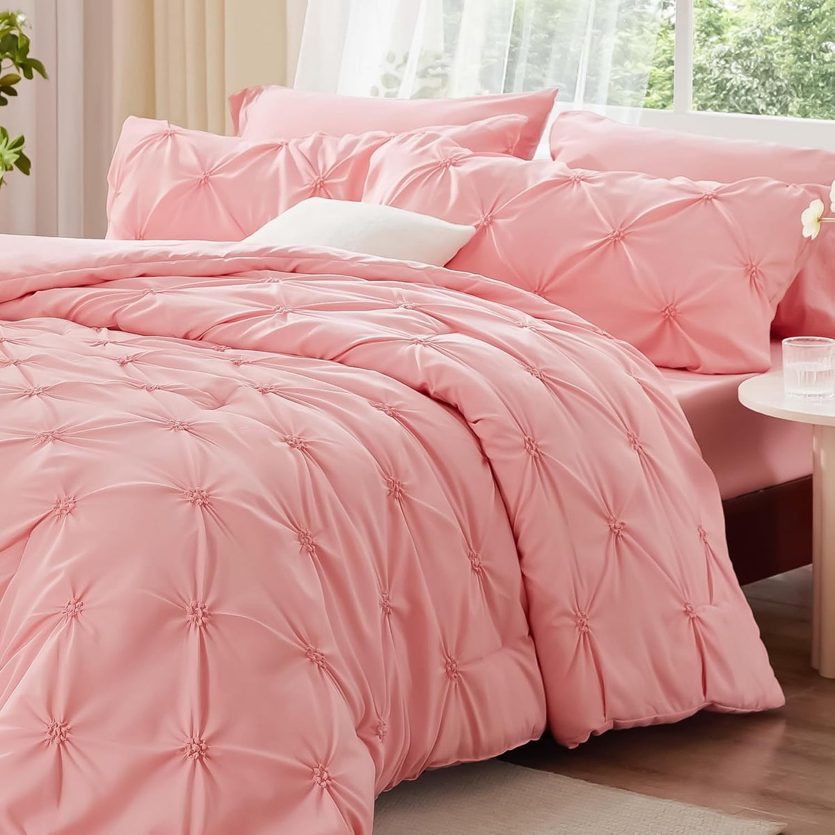 Boho Pintuck Comforter Set – 7-Piece Lightweight All-Season Bedding