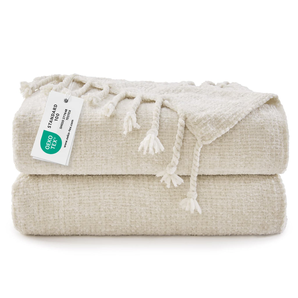 Boho Chenille Knit Throw Blanket – Cozy Texture for Couch & Bed