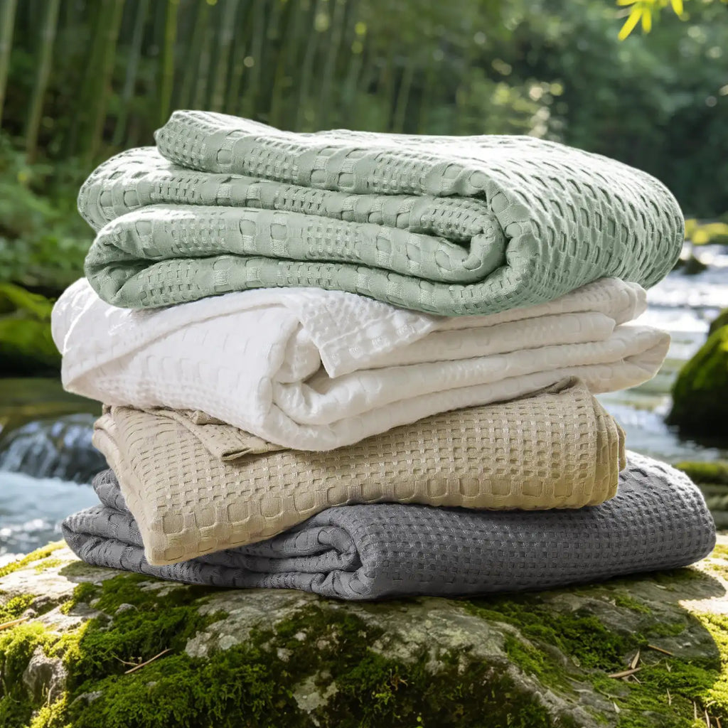 Luxe Bamboo Viscose Waffle Blanket – Lightweight Cooling Throw